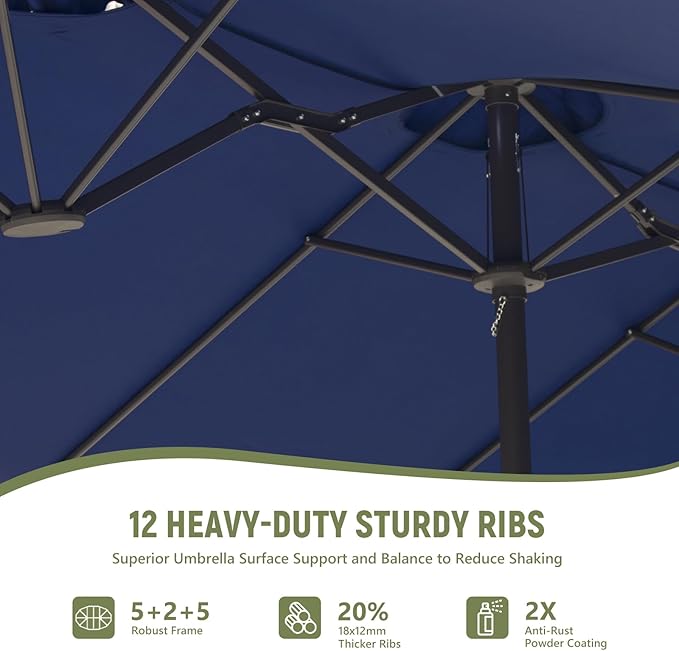 15ft Double-Sided Outdoor Patio Umbrella, Table Umbrellas with Steel Ribs, Easy Crank, Market Umbrella for Backyard & Pool