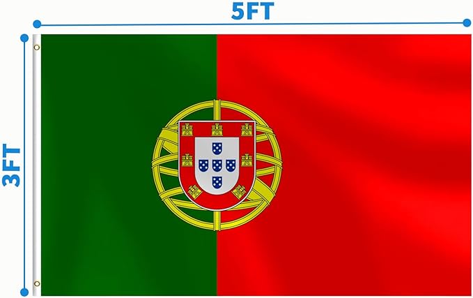 Portugal Flag 3x5 FT Heavy Duty Portuguese Flag Double Stitched Vivid Color Fade Proof Outdoor Decor With Brass Grommets(Portugal)