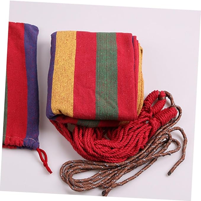Operitacx Striped Canvas Camping Hammock Swing 190x85cm Portable Outdoor Hanging Chair for Backyard Garden Patio Use European Rainbow Color