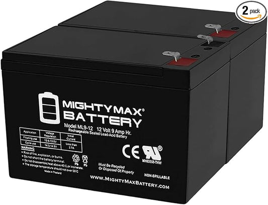 Mighty Max Battery 12V 9Ah SLA Battery for Steele SP- GG1000E 10,000W Generator - 2 Pack
