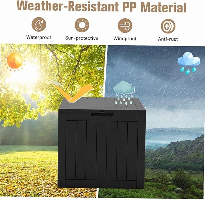 Black 30-Gallon Deck Box Storage with Woodgrain Texture, 22x17x21in for Patio & Garden - Waterproof Lid, UV-Resistant