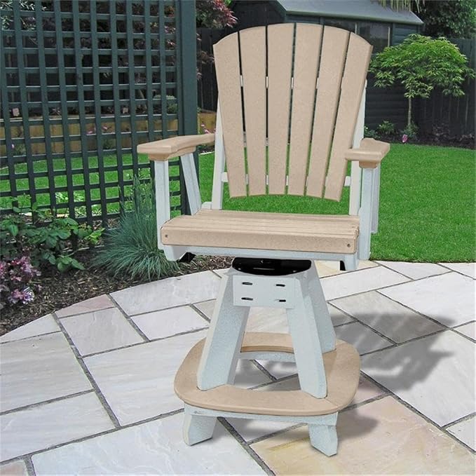 Pemberly Row Coastal Five Piece Square Counter Height Dining Set, Resin Construction, Weatherwood and White Finish, Durable Fan Back Swivel Chairs with Foot Rest, 44 in Table for Patio or Outdoor Use