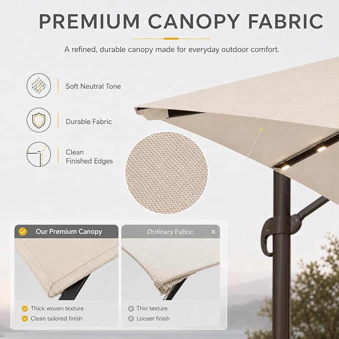 10FT Cantilever Patio Umbrella with Solar Lights, Large Outdoor 2 Tier Aluminum Offset Square Umbrellas 360 Degree Rotation for Garden Deck Pool