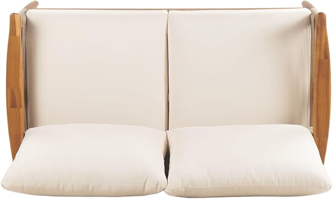 Christopher Knight Home Havets 2 Piece Patio Conversation Sets, Outdoor Acacia Wood Patio Seating Group,Woven Rope Loveseat with Cushions and Coffee Table for Porch Garden Backyard Balcony, Teak+Beige