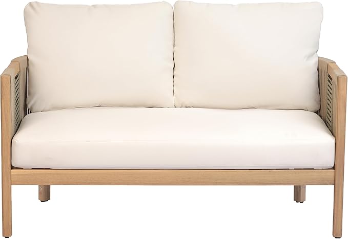 Christopher Knight Home 5-Piece Acacia Wood Patio Furniture Set with Coffee Table, 7 Seater Outdoor Conversation Sofa Set, Patio Sectional Chat Set for Backyard Balcony, Teak+ Beige