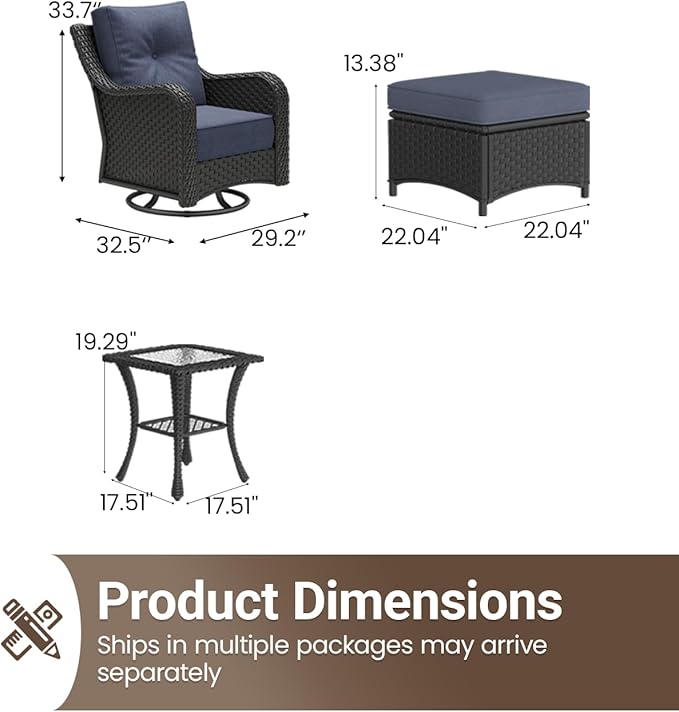 5 Pieces Outdoor Furniture Set with 6-inch Cushions, High Back Wicker Swivel Rocker Chairs with Coffee Table, Luxury Conversation Set for Deck Patio and Poolside