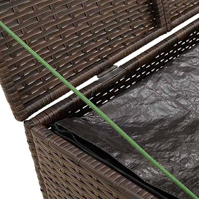 291L Outdoor Storage Box, Brown Poly Rattan Garden Storage Box with Powder-Coated Steel Frame for Patio, Deck, and Balcony