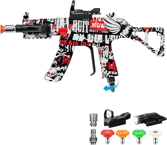 MP5S Pressure Washer Gun with Swivel - 3000 PSI High Pressure Spray Gun with 3/8" Quick Connect Plug Inlet, Foam Cannon Compatible Power Washer Handle for Car, Home & Outdoor Cleaning (Red)