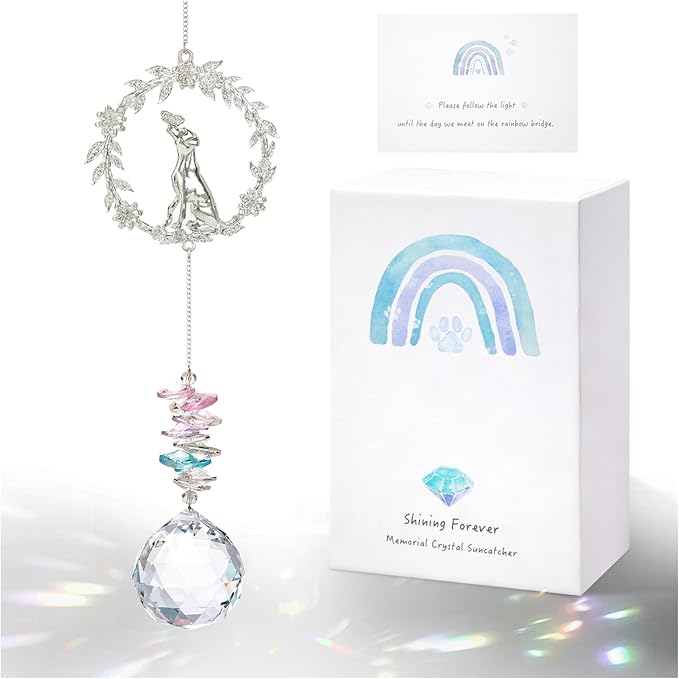 Dog Memorial Suncatcher, Loss of Dog Sympathy Gift, Dog Remembrance Gifts | Thoughtful Dogs Passing Away Bereavement Gift, Pet Memory Rainbow Bridge Crystal Sun Catchers