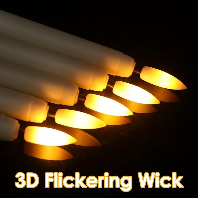 GenSwin 26 Pcs Flameless Taper Candles with 3D Wick, Long LED Taper Candles Battery Operated, Flameless Battery Tall Candlesticks for Home Party Wedding Christmas Decorations(Ivory, D0.78” x H11”)
