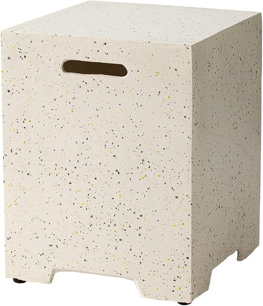 COSIEST Outdoor Hideaway Tank Table for Gas Fire Pits, Hides Standard 20lb 16-inch Propane Tank Cover w Side Handles (Terrazzo)