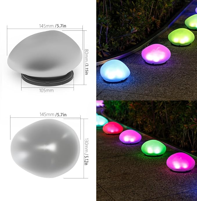 2 Pack Solar Garden Lights Outdoor Waterproof，Resembling Pebbles. Multi-Colored Changing Garden Lights for Courtyard, Garden, Balcony, Beach, Lawn, Terrace, Poolside.