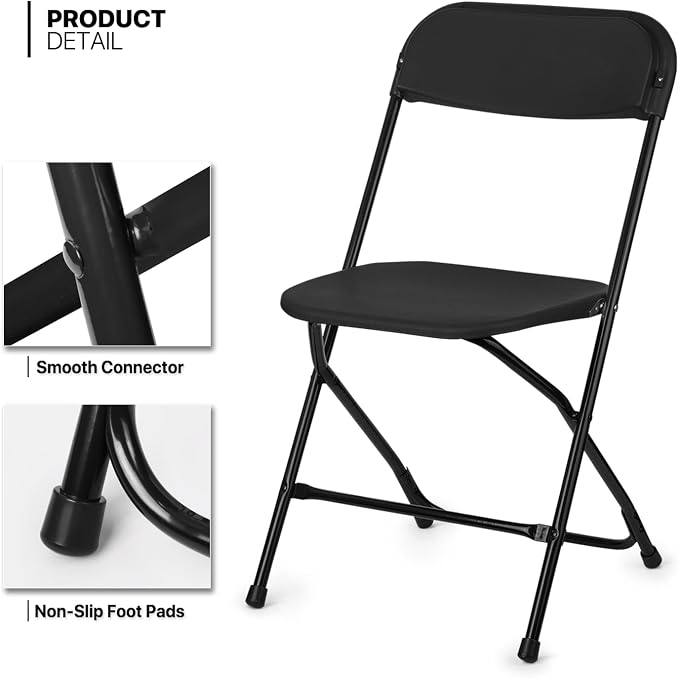Magshion Portable Table Chair Set, 4.5Ft Heavy Duty Fold in Half Table Desk and 10pcs Black Stackable Folding Plastic Chairs, 650 LB Weight Capacity for Wedding Party Outdoor