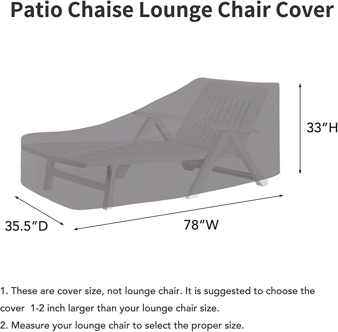 Easy-Going Waterproof Patio Lounge Chair Cover UV Resistant Outdoor Chaise Lounge Covers with Tape Sealed Seam(1 Pack-78Wx35.5Dx33H inch, Grey)