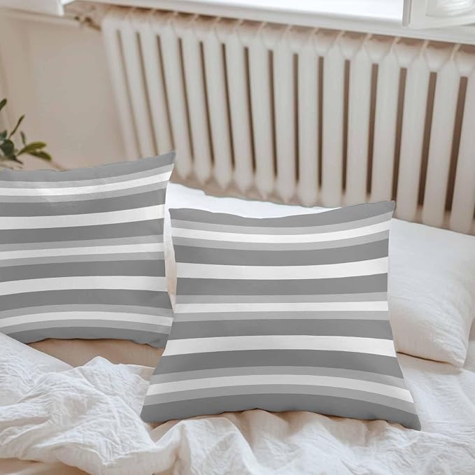 Throw Pillow Covers 26x26 Inch Set of 2, Grey Stripe Waterproof Outdoor Pillow Covers, Minimalist Farmhouse Striped Decorative Cushion Pillowcases for Couch, Sofa, Bed, Garden, Patio