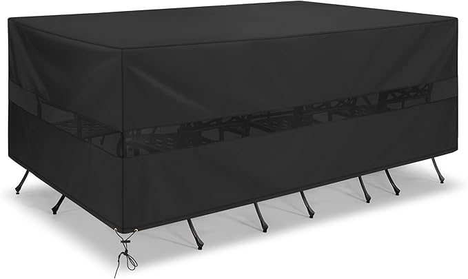 SunPatio Patio Furniture Covers Waterproof, Rectangular Table and Chairs Set Cover, Outdoor Furniture Set Cover with Drawstrings and Taped Seams, All Weather Protection, 76"W x 50"D x 30"H, Black