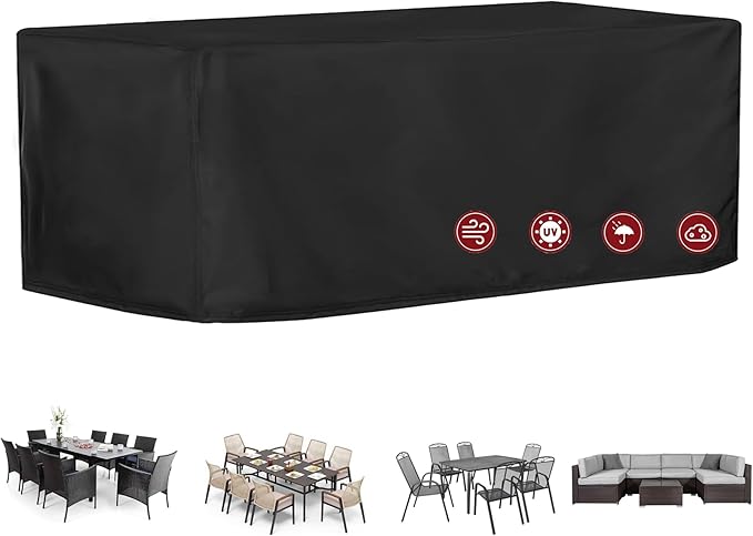 Patio Dining Table Sets Cover, Outdoor Dining Furniture Set Cover for Table with 6-8 Chairs, Patio Furniture Set Cover for Outdoor Sectional Sofa, Waterproof and Windproof, 138" L x 86" W x 28" H