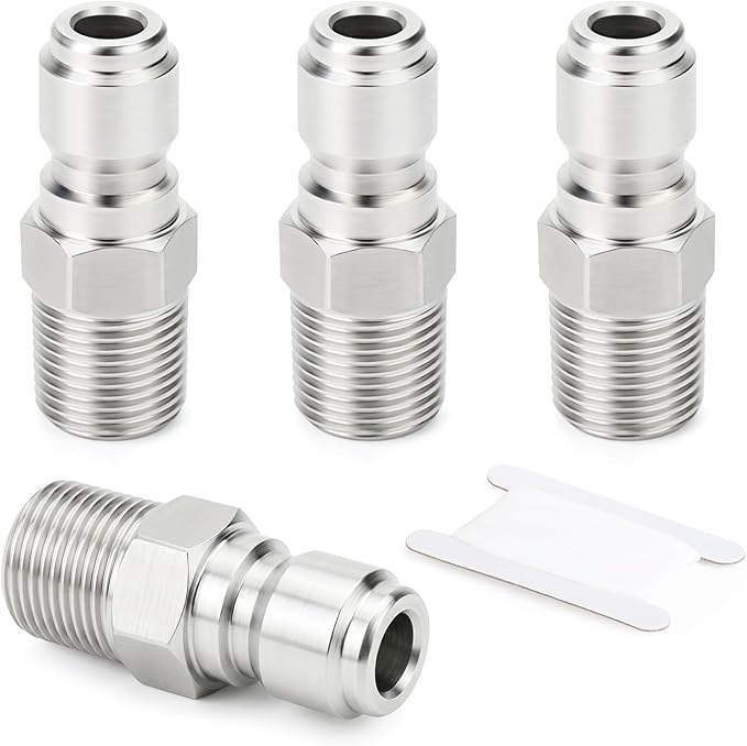 TAISHER 4PCS 304 Stainless Steel 1/4" Male NPT High Pressure Washer Quick Connect Plug for Pressure Washing Gun Hose Accessories