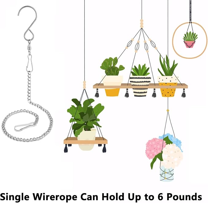 6 Pack 360 Swivel Hooks with 12.9in Extended Chain for Wind Spinner | Heavy Duty Rotating Hooks for Wind Chimes Windsock Crystal Twisters, Outdoor Metal Hanging Parts