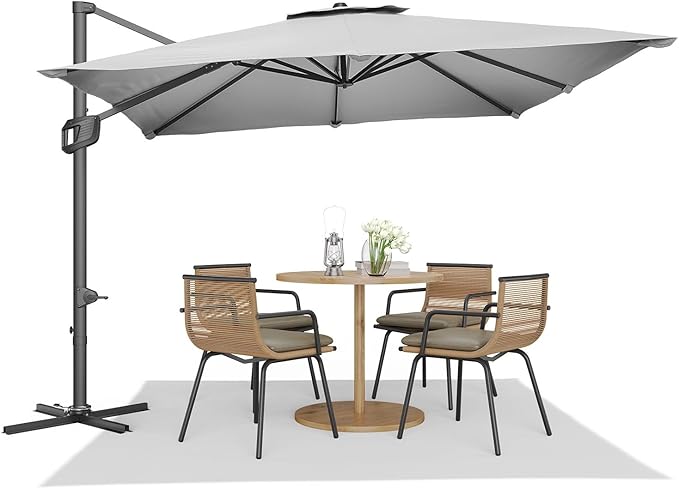 GarveeHome Cantilever Patio Umbrella 10x10ft Large Rectangle Umbrella Outdoor Market Umbrellas 360 Rotation Offset Hanging Outdoor Shade for Patio Deck Pool Backyard