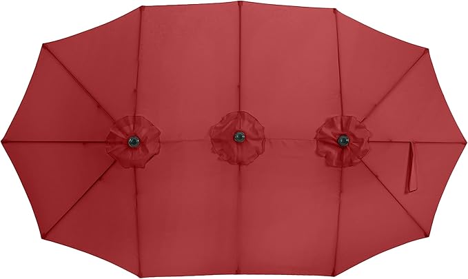 Extra Large Outdoor Umbrella - 15 Ft Double Patio Shade with Easy Hand Crank for Outdoor Furniture, Deck, Backyard, or Pool by Pure Garden (Red)