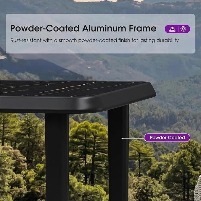 PURPLE LEAF Outdoor Bar Table Rectangular Bar High Pub Dining Table with Waterproof Tabletop for Patio Garden Balcony Dark Grey