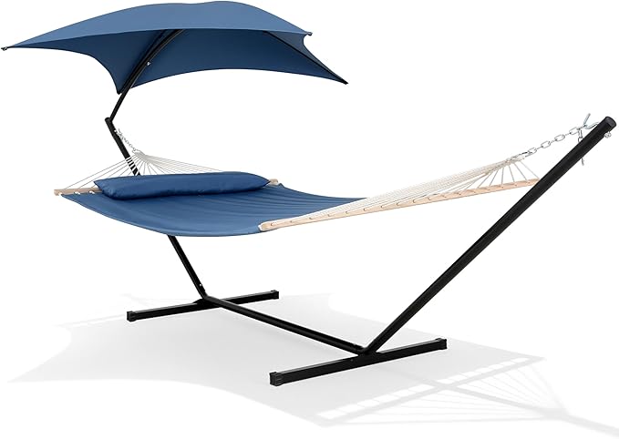SUNCREAT Hammocks for Outside with Stand, Sunshade, Porch Hammock and Stand, 475 lbs Capacity, Patent Pending, Navy