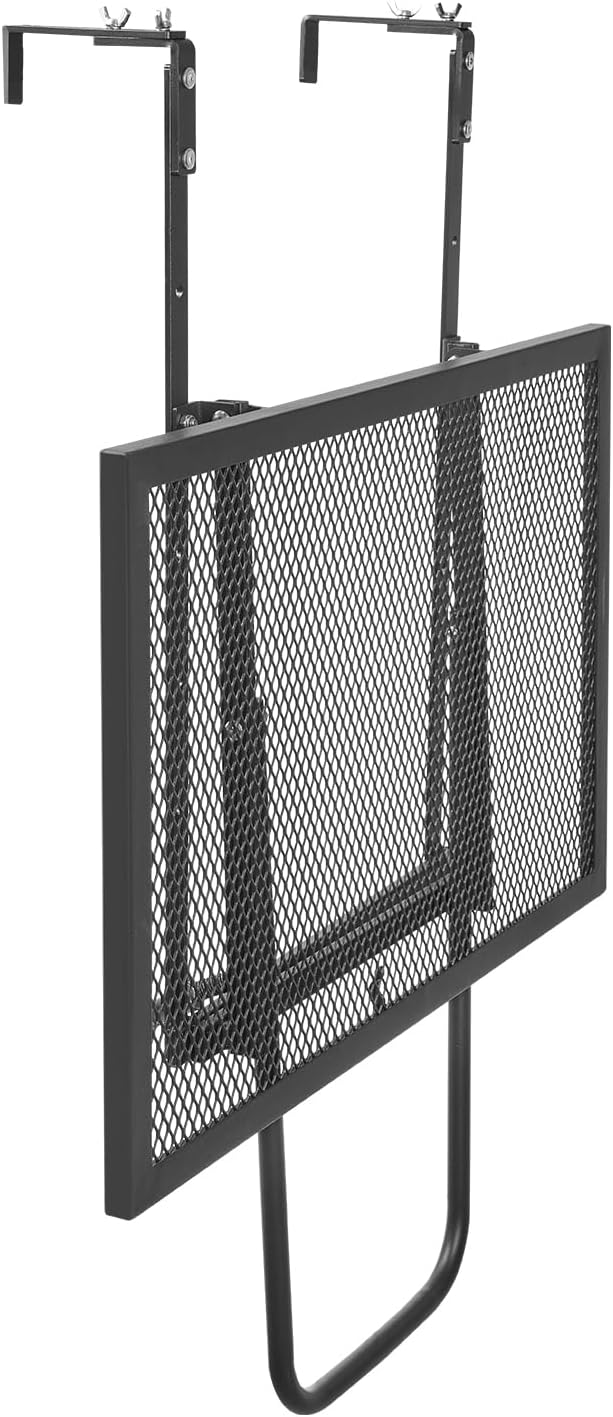 VEVOR Balcony Hanging Table, 24 x 16 inch Metal Folding Balcony Railing Table, 5-Level Adjustable, Fit Railing from 1" to 4.7", Serving for Outdoor Bar, Patio & Deck