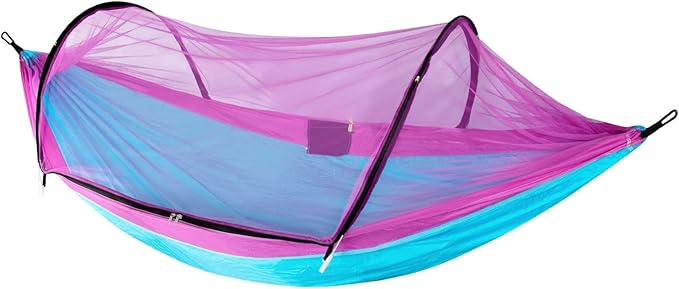 Camping Hammock with Net, Travel Portable Lightweight Hammock with Tree Straps and Carabiners, Pop Up Parachute Nylon Hammock, for Beach Patio Hiking (Color : SmallC, Size : 230x115cm)