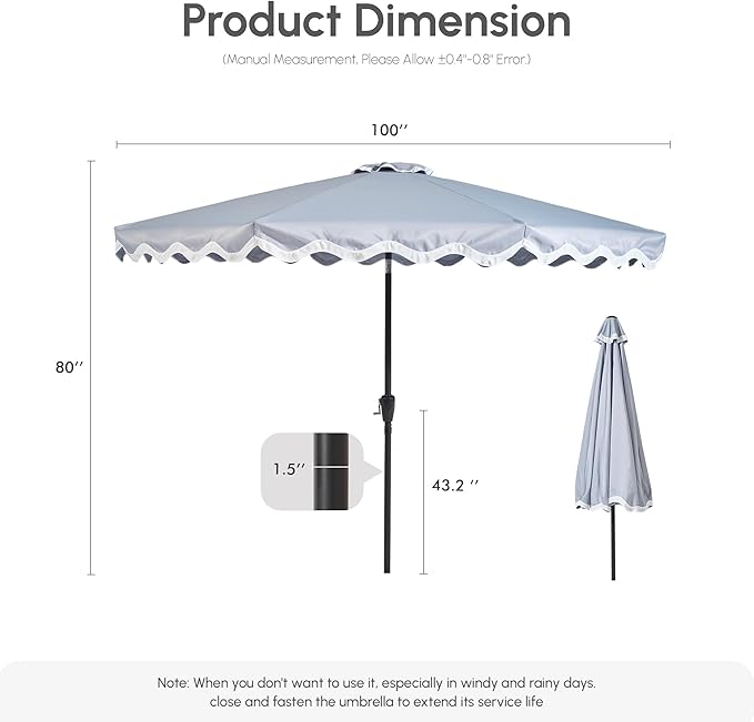 Weaxty 10FT Patio Umbrella, Trendy Color Scalloped Edge, UV-Resistant Canopy Outdoor Table Market Umbrella, Tilt Adjustment, Crank, Heavy-duty 8 Ribs for Backyard Poolside Deck Beach Lawn Backyard