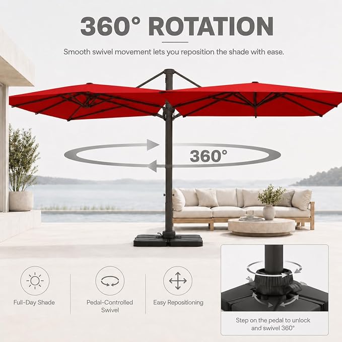 Cantilever Patio Umbrella, Large Square Outdoor Offset Umbrella with Aluminum Pole, 360-degree Rotation for Garden, Deck, Pool