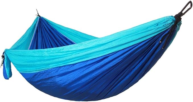 Portable Camping Travel Single Hammock, Lightweight Hanging Bed with Tree Straps and Metal Buckles, Durable Nylon Hammock for Outdoor Backpacking Hiking Beach (Matching Tree with Sky Blue and Blue)