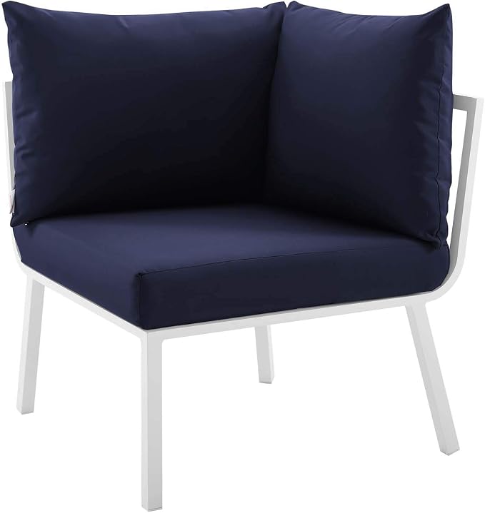 Modway Riverside 7 Piece Outdoor Patio Aluminum Set, 85.5 x 114 x 28, White Navy