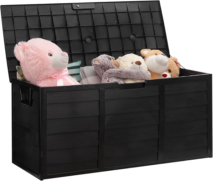 ALIMORDEN Lightweight Resin Deck Box for Patio Furniture, Pool Accessories, and Storage for Outdoor Toys, Home Organization,Black