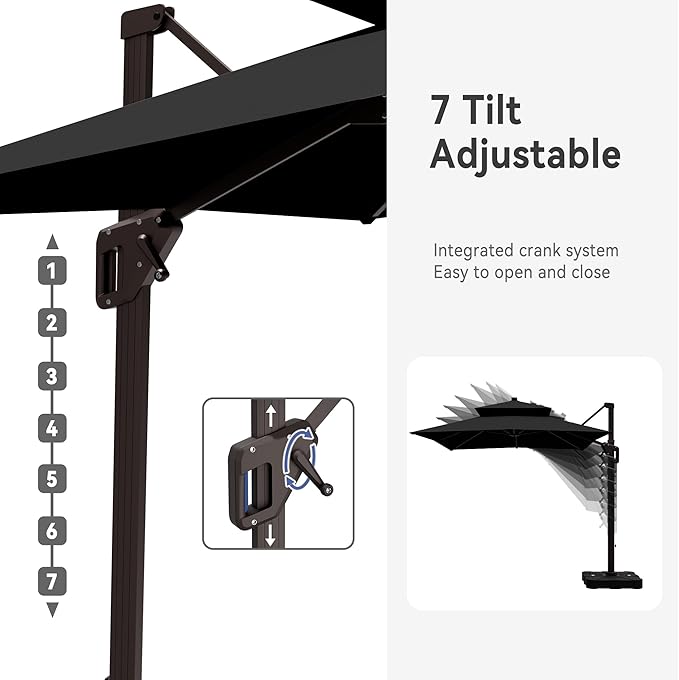 10' X 13' Cantilever Patio Umbrella with Base Included Double Top Rectangular Outdoor Large Offset Umbrellas with 7 Tilts Adjustable 360°Rotation for Deck Pool Garden Backyard, Black