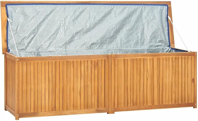 Outdoor Patio Storage Box Solid Teak Wood Deck Box Outdoor Storage Organization Box with Lid Storage Bench and Waterproof Lining for Garden,Patio,Backyard,68.9"x19.7"x21.7"