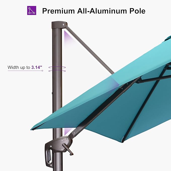 PURPLE LEAF 9' X 9' Patio Umbrella Antique Bronze Square Cantilever Umbrella Outdoor with 360° Rotation and Aluminum Offset Hanging for Pool Deck Garden Backyard, Turquoise