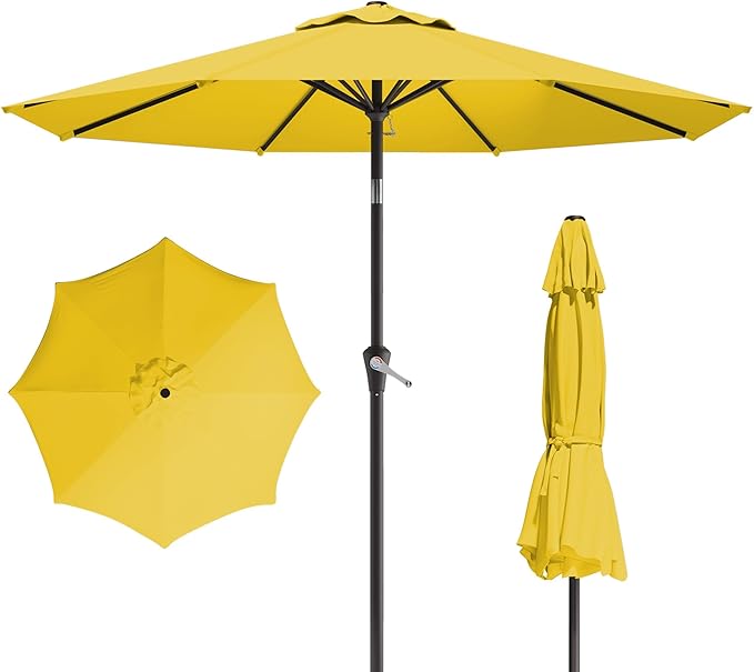 10FT Patio Umbrella, Outdoor Umbrella with Push Button Tilt and Crank, 8 Sturdy Ribs, UV Protection & Waterproof Market Umbrella for Pool, Backyard, Beach,Deck (Yellow)