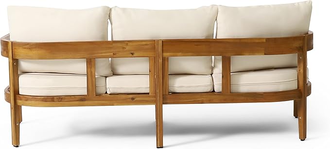 Merax 76.5" Outdoor 3 Seater Patio Sofa Acacia Wood Frame Conversation Set with Cushions