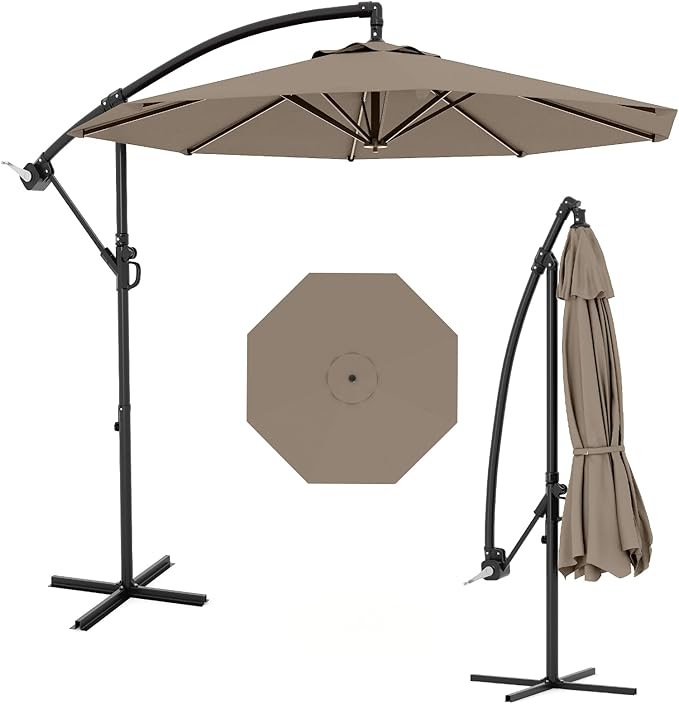 15FT Rectangular Patio Umbrella With Solar Lights & Base Included - Large Patio Umbrella With Crank Handle, UV Protection for Outdoor Market, Lawn, Backyard, Pool