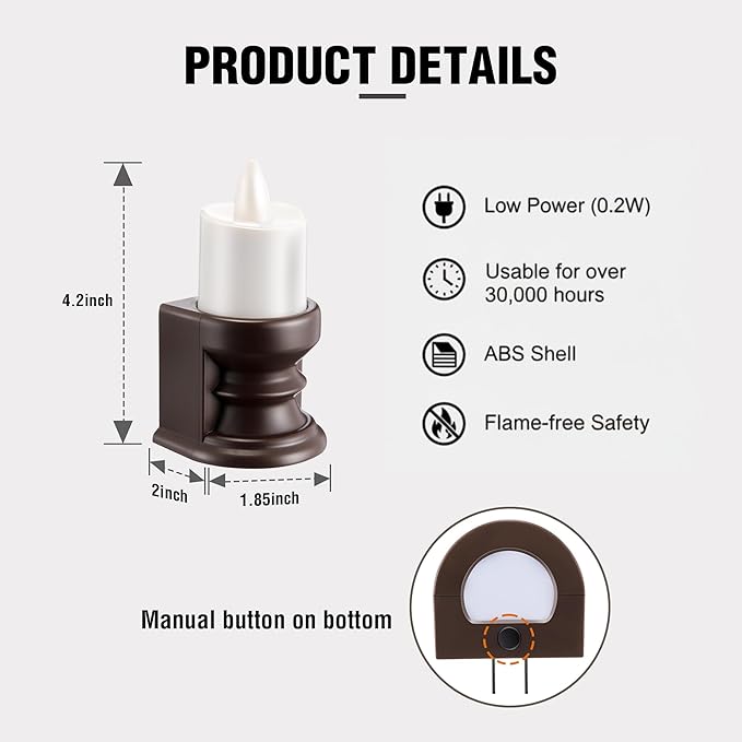Meonum Flickering Flameless Candle Night Light Plug in, Dimmable LED Nightlight with Dusk to Dawn Sensor, Decorative Candle Light for Bedroom, Hallway, Bathroom (1 Pcs,Warm Yellow & Brown Base)