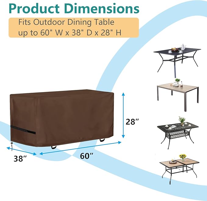 Oslimea Outdoor Dining Table Cover 60 inch Rectangle Patio Dining Table Covers Waterproof Furniture Covers, Windproof, UV Resistant and All Weather Resistant, 60 x 38 x 28 inch, Khaki