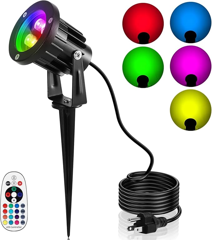OurLeeme Lawn Flood Light Stake, RGB Spot Lights,8W Outdoor LED Flood Light Waterproof Garden Yard Lights with Remote Control,2-in 1 Landscaping Spotlights for Patio,Pathway, Driveway 85-265V (1 Pc)