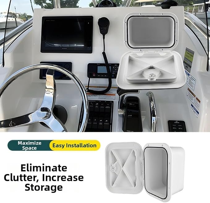 ABS Marine Storage Box with Deck Cover for Yacht Hatch Inspection Lid, Featuring Spacious Capacity, 270 Degree Smooth Rotation and Marked Cutting Lines for Custom Fit (White)