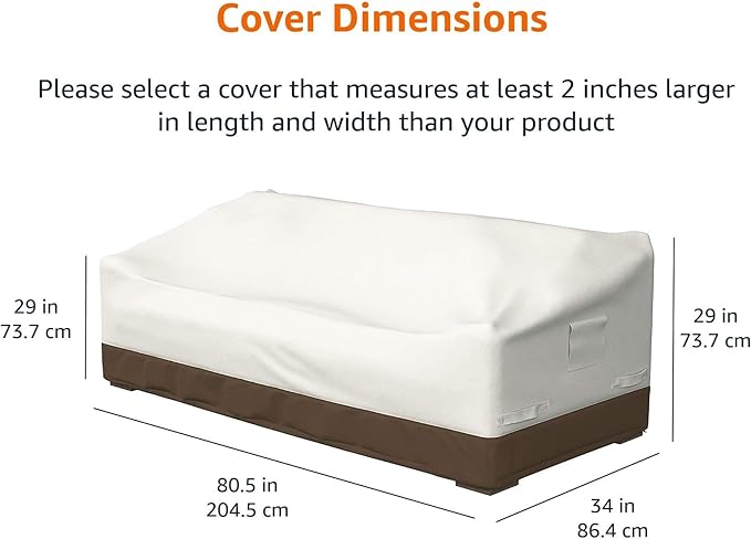 Amazon Basics 3-Seater Outdoor Patio Furniture Couch Sofa Cover, Waterproof, Anti-UV, Wind Resistant Furniture Protector, Beige/Tan