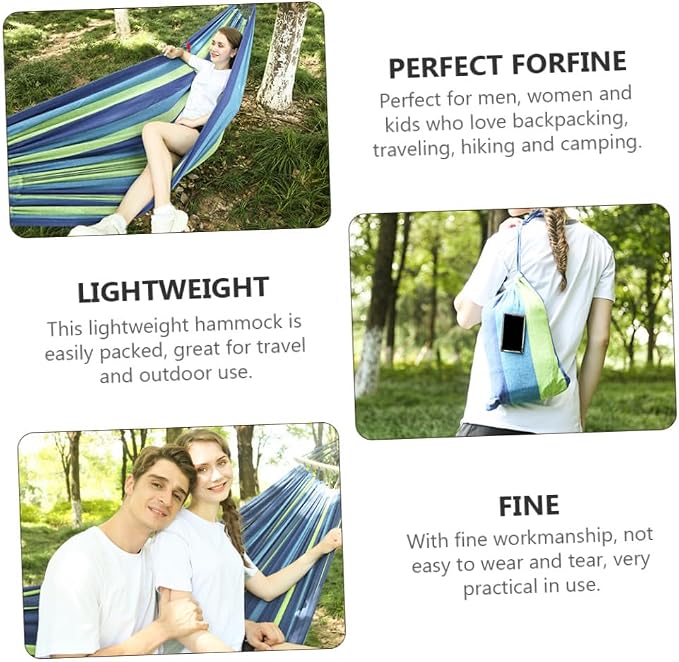 GANAZONO Double Camping Hammock Swing for Two Adults, Outdoor Portable Canvas Hanging Hammock with Widened Thickened Blue Material, Suitable for Travel, Hiking, Backyard, and Patio Use