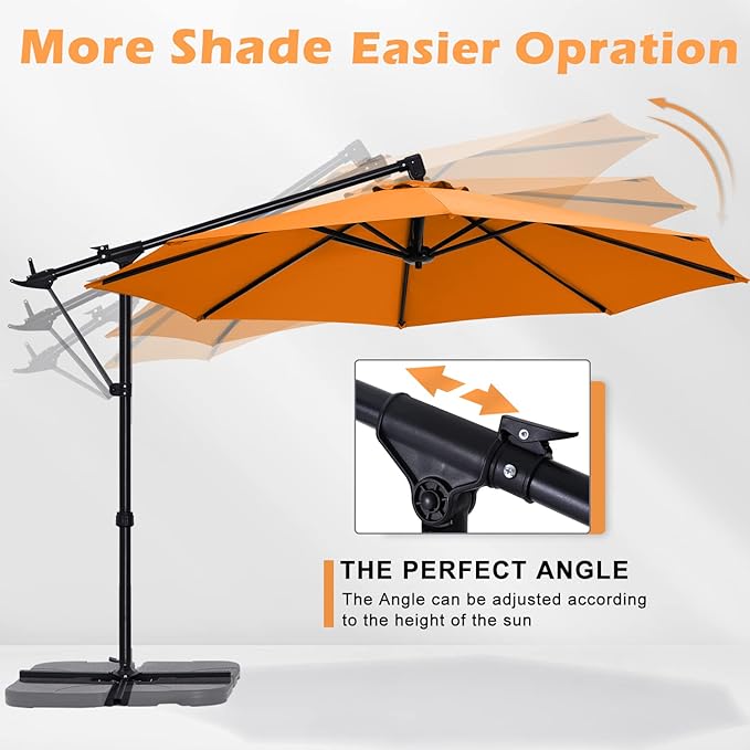 ABCCANOPY 10FT Cantilever Umbrella Offset Hanging Patio Umbrella with Base Stand Rotate and Tilt，Suitable for Garden, Lawn, Backyard(Orange)