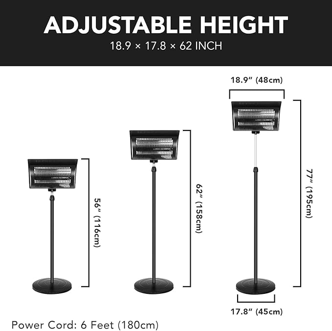 Simple Deluxe, Standing Patio Outdoor Heater for Balcony, Courtyard, With Overheat Protection, 750W/1500W