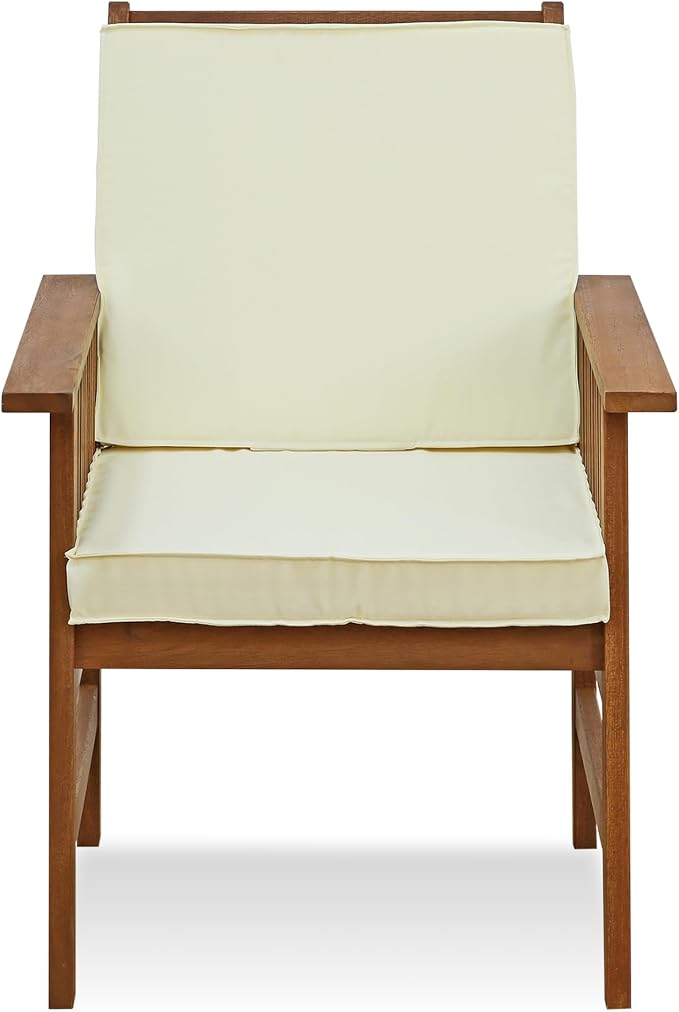 Furinno TIOMAN Patio Chair, Mediterranean Outdoor Lawn Chair, Armchair with Cushion, for Patio, Garden, Porch, Light Wood