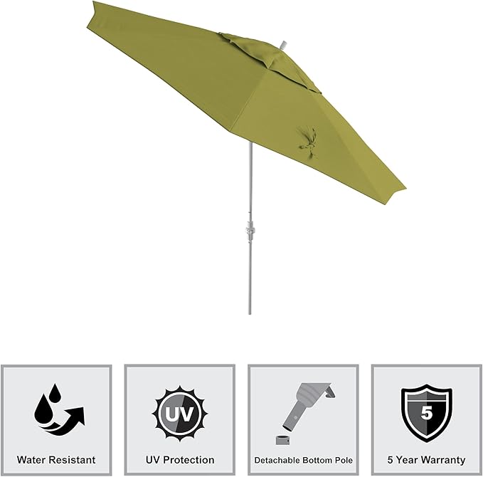 California Umbrella 11Ft Premium Sunbrella Patio Umbrella, Hand-Crank, Tilt-Collar, White Frame, Macaw Fabric